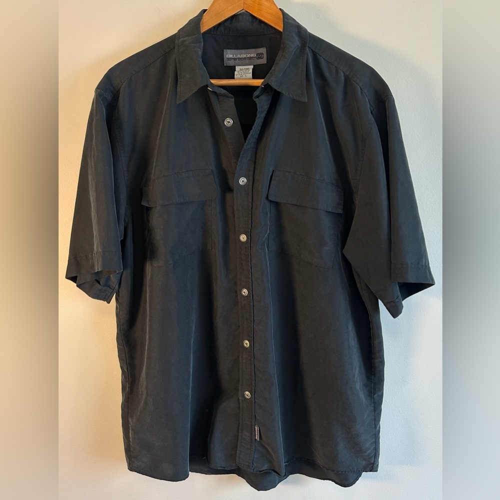 VTG Y2K Billabong Mens Black Button Up Shirt - Sz L Polynosic Wrinkle Resistant